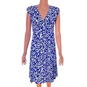 Chaps fit and flare blue and white dress.